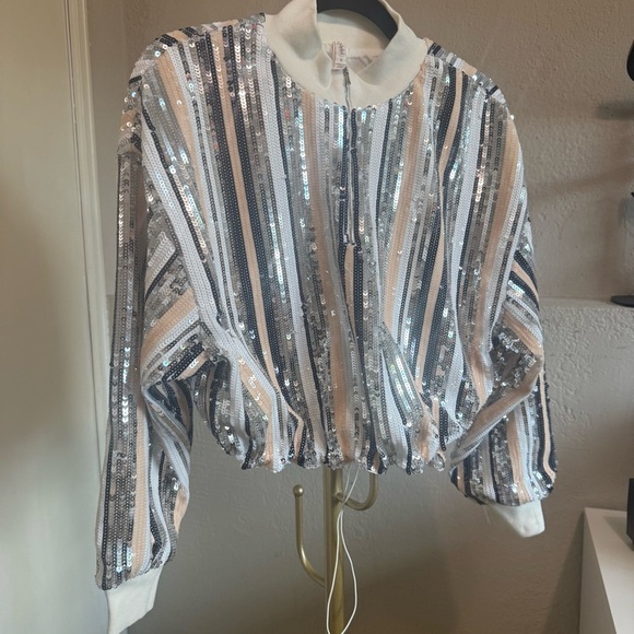 Anthropologie Raga Lunar Half-Zip Sequin Track Jacket w/Cinch Waist - Size Small - Picture 8 of 15